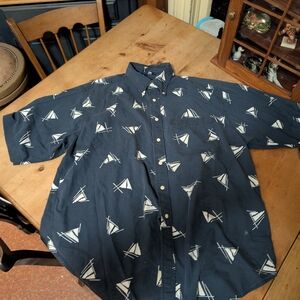 Nautica Navy and White Patterned Shirt